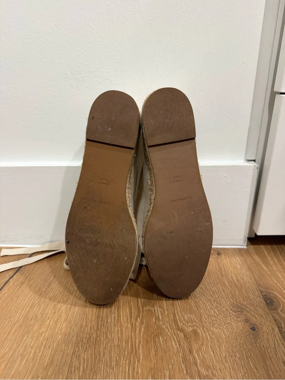 Reformation Cream Lace-Up Espadrille Flats